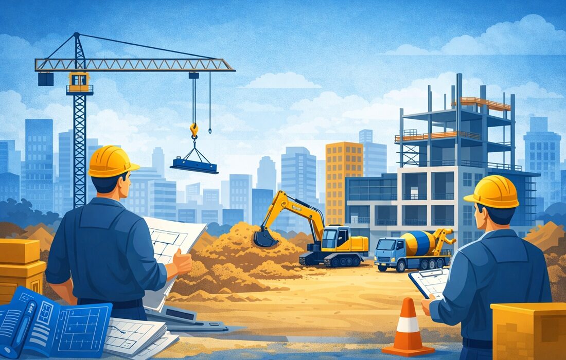 construction workers looking at a project for a new tender