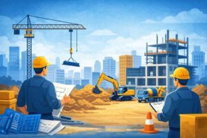 construction workers looking at a project for a new tender