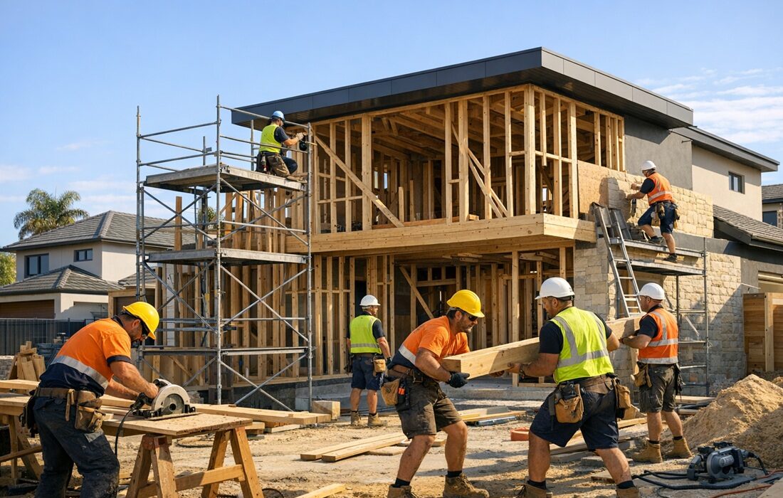 custom home being built in Perth showing structural elements
