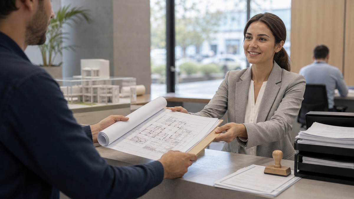 person handing in plans for approval from council in Perth