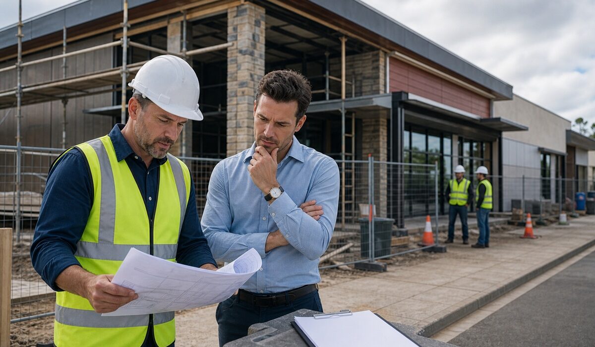 person going over construction process