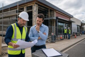 person going over construction process