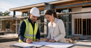 builder working with client to show compliance and insurance