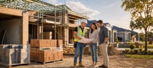 people on construction site in Perth discussing the brick shortage