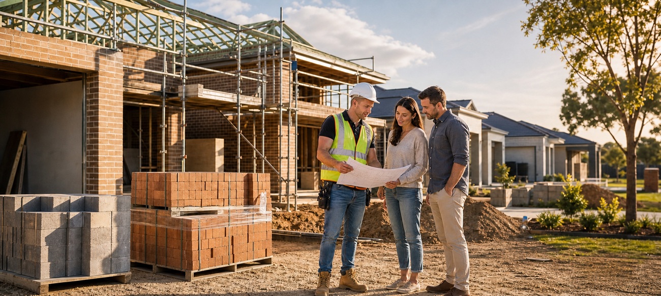 people on construction site in Perth discussing the brick shortage